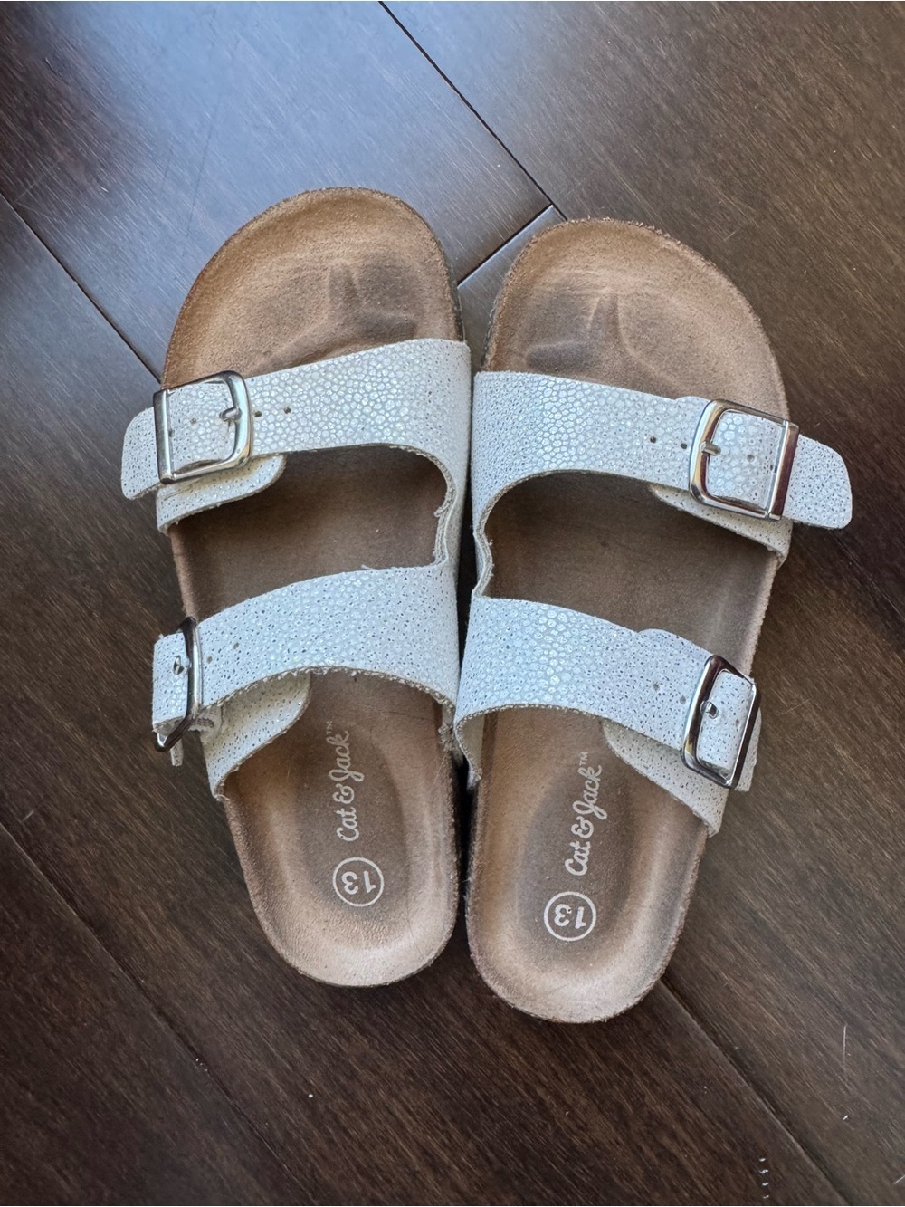 Cat & Jack White Double-Buckle Glitter Slide Sandals for Kids